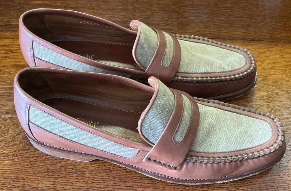 VTG E.T. Wright Handsewn Two Toned Penny Loafers Sz 8.5 B Brown Leather Italy